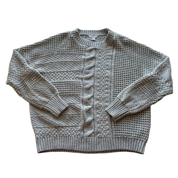 Time And Tru Sweaters - Time and Tru Women's Size L Gray Crewneck Pullover Chunky Mixed Stitch Sweater